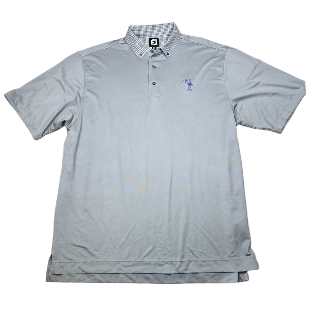 FootJoy Golf Polo Shirt Performance Mens Large‎ Gray Bird Logo Plaid Collar